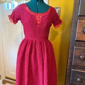 VINTAGE Wool Day Cocktail Dress Orange and Pink Size XS to Small